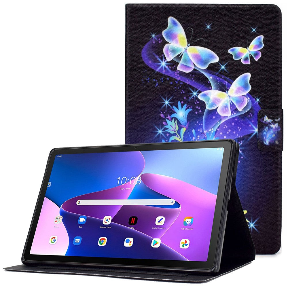 PU Leather Tablet Case for Lenovo Tab M10 (Gen 3) TB-328FU / TB-328XU, Pattern Printing Card Holder Shockproof Cover with Adjustable Stand - Butterfly / Flower
