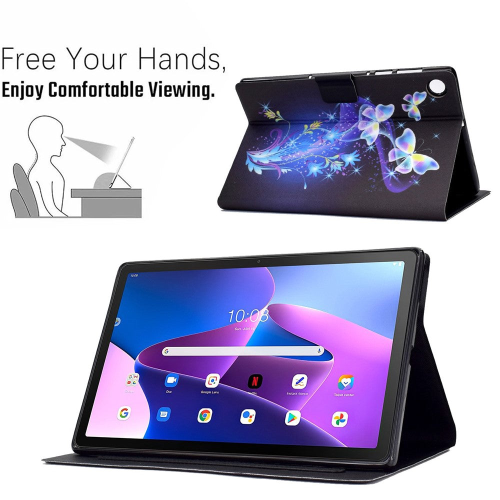 PU Leather Tablet Case for Lenovo Tab M10 (Gen 3) TB-328FU / TB-328XU, Pattern Printing Card Holder Shockproof Cover with Adjustable Stand - Butterfly / Flower