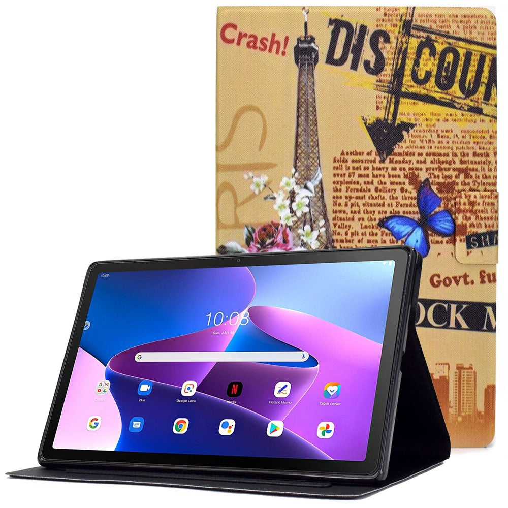 PU Leather Tablet Case for Lenovo Tab M10 (Gen 3) TB-328FU / TB-328XU, Pattern Printing Card Holder Shockproof Cover with Adjustable Stand - Tower