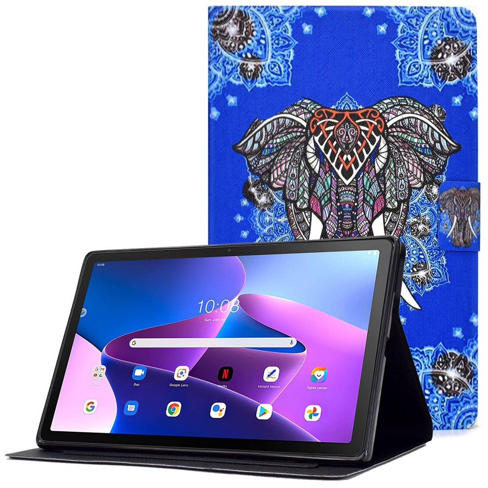 PU Leather Tablet Case for Lenovo Tab M10 (Gen 3) TB-328FU / TB-328XU, Pattern Printing Card Holder Shockproof Cover with Adjustable Stand - Ethnic Elephant