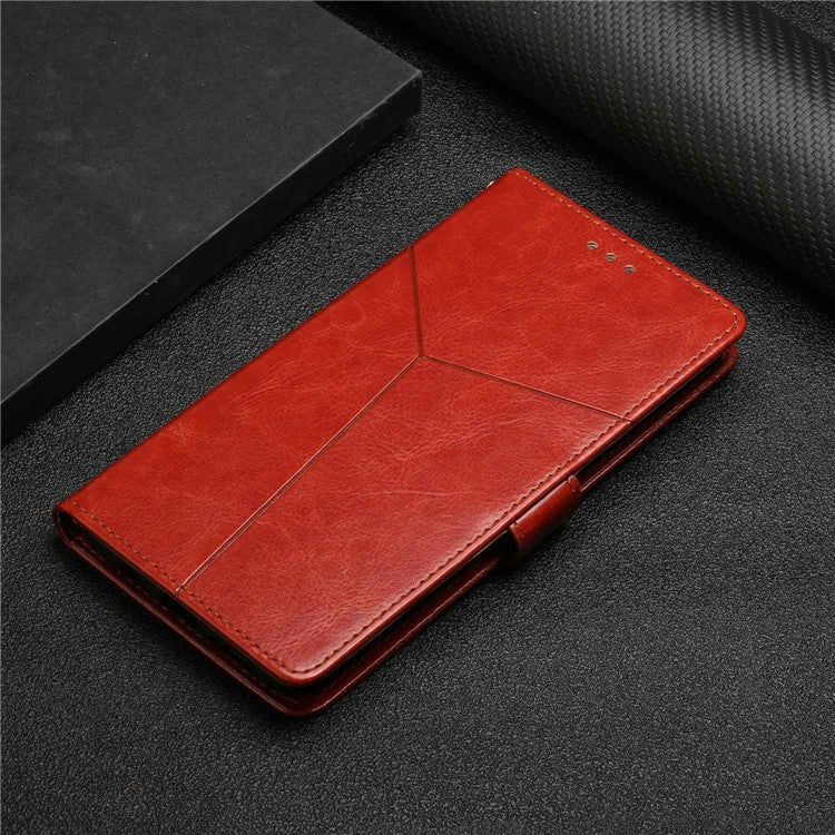 Shockproof Phone Case For Oppo A57 4G / A57s 4G / A57 (2022) 5G / A77 5G / 4G / Realme Narzo 50 5G, HT01 Wallet Stand Imprinted Y-Shaped Lines PU Leather Cover with Strap - Brown