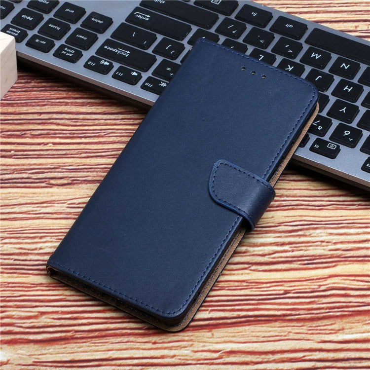 HT02 For Motorola Edge 30 Neo 5G Nappa Texture Genuine Leather Protective Case Wallet Stand Full Protection Phone Cover - Blue