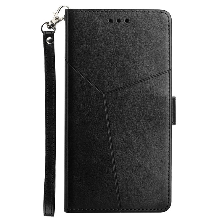 For Motorola Edge 30 Neo 5G PU Leather Phone Case Imprinted Y-Shaped Lines Wallet Magnetic Clasp Stand Cover - Black