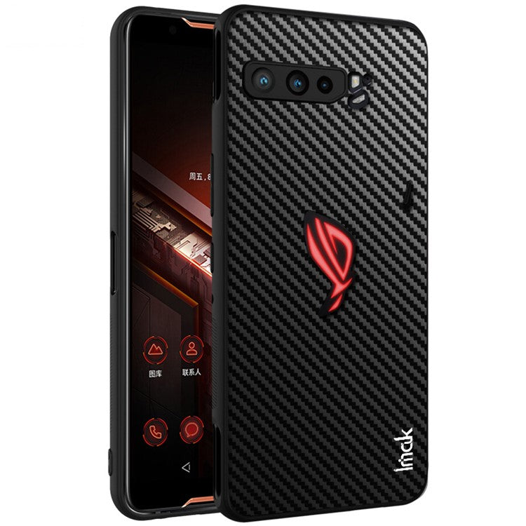 IMAK LX-5 Series for Asus ROG Phone 3 ZS661KS/Phone 3 Strix PU Leather+ PC + TPU Case with Screen Film - Carbon Fiber Texture