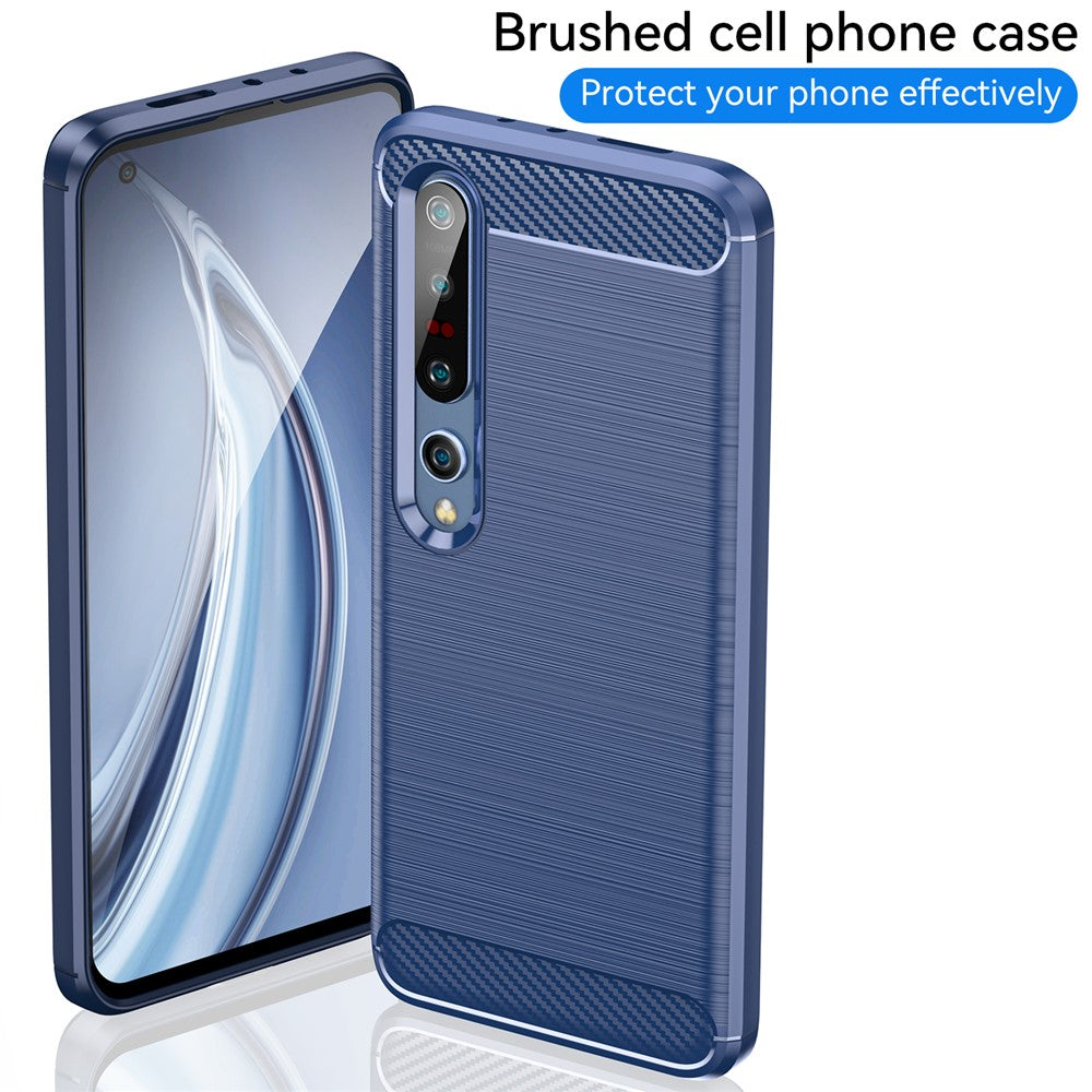 Shock Absorption 1.8mm Air Cushion TPU Case Brushed Surface Carbon Fiber Texture Phone Protector for Xiaomi Mi 10 5G / Mi 10 Pro 5G - Blue