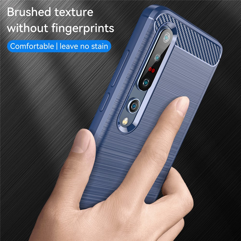 Shock Absorption 1.8mm Air Cushion TPU Case Brushed Surface Carbon Fiber Texture Phone Protector for Xiaomi Mi 10 5G / Mi 10 Pro 5G - Blue