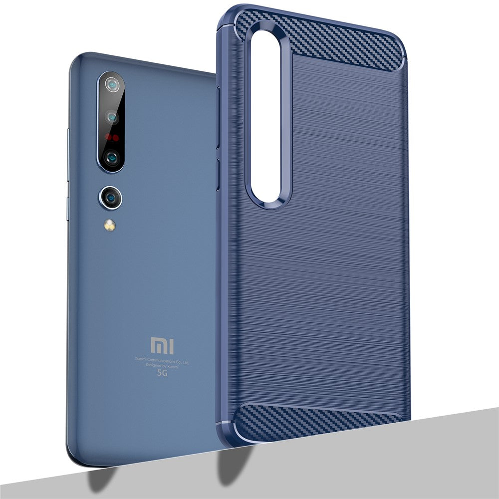 Shock Absorption 1.8mm Air Cushion TPU Case Brushed Surface Carbon Fiber Texture Phone Protector for Xiaomi Mi 10 5G / Mi 10 Pro 5G - Blue