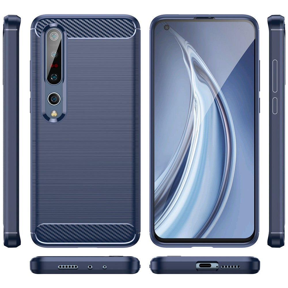 Shock Absorption 1.8mm Air Cushion TPU Case Brushed Surface Carbon Fiber Texture Phone Protector for Xiaomi Mi 10 5G / Mi 10 Pro 5G - Blue