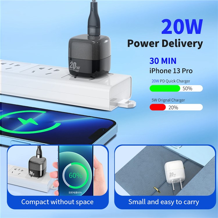 ENKAY HAT PRINCE PD 20W Fast Charging Cube Mini Power Charger Type-C Single Port Travel Adapter - US Plug / Pink