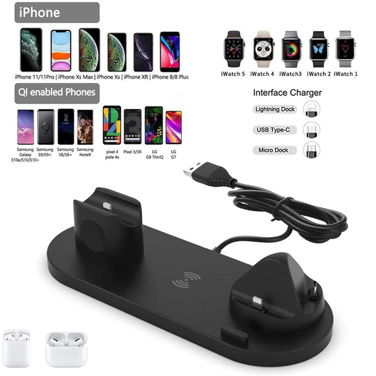UD15-C 3-in-1 Multifunctional Wireless Charger Charging Dock Station Holder Stand for Apple iPhone/Android Device /Type-C Device - Black