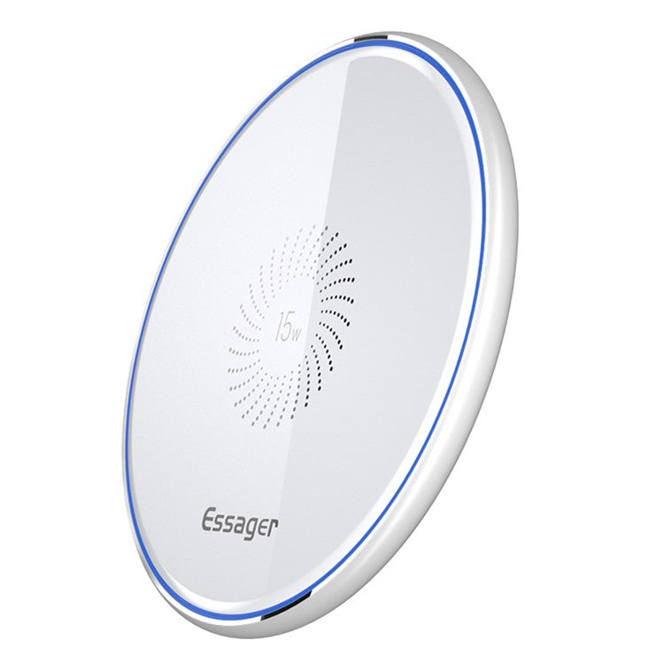 ESSAGER Mirror Series 15W Desktop Quick Charger Wireless Charging Pad (with 1m Type-C Cable) - White