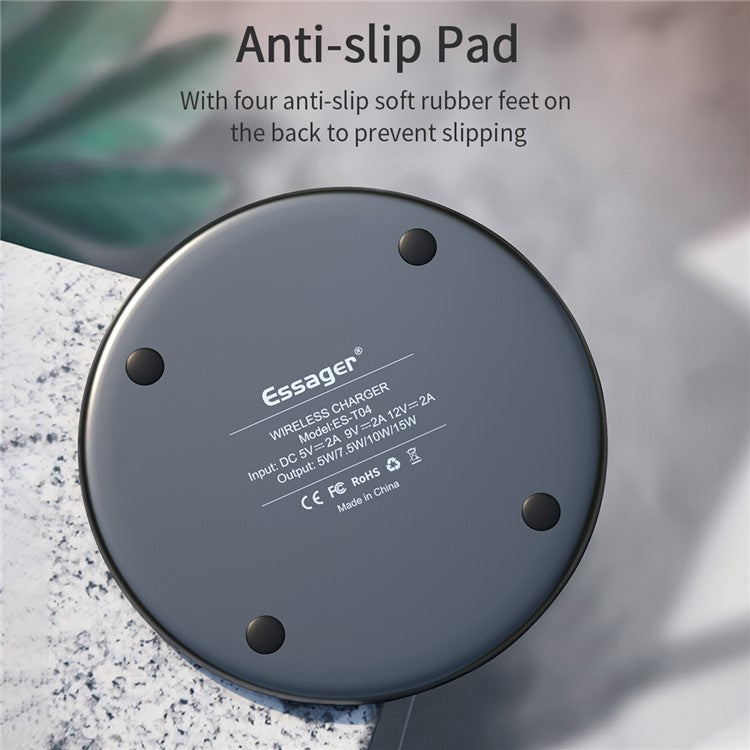 ESSAGER Mirror Series 15W Desktop Quick Charger Wireless Charging Pad (with 1m Type-C Cable) - White