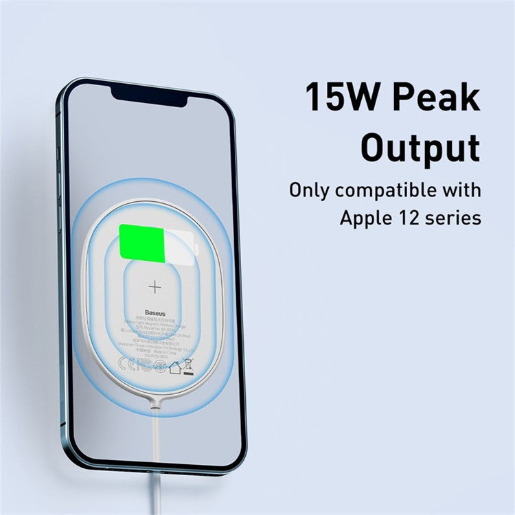 BASEUS CW-HW Light Magnetic Wireless Charger with Type-C Cable for iPhone 12 Series Phones - White