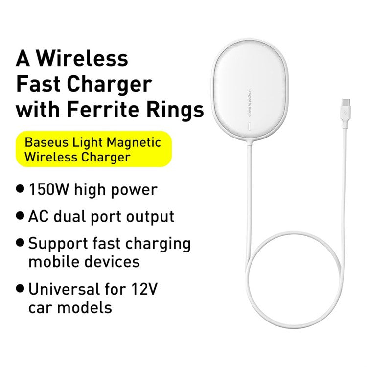 BASEUS CW-HW Light Magnetic Wireless Charger with Type-C Cable for iPhone 12 Series Phones - White