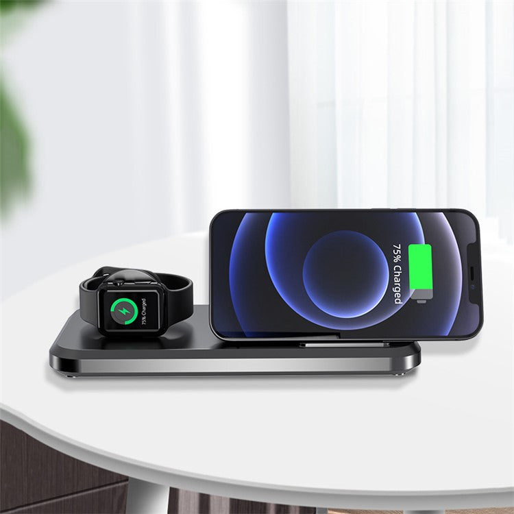 UV-06 3-in-1 15W Wireless Charger Foldable Qi Fast Charging Stand Dock for iPhone Samsung iWatch AirPods