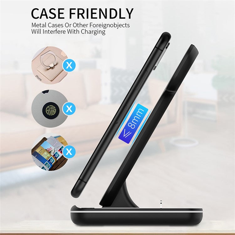 Z5 Upgraded 3-in-1 15W Wireless Charger Qi Fast Charging Stand Dock for iPhone Android iWatch AirPods - White