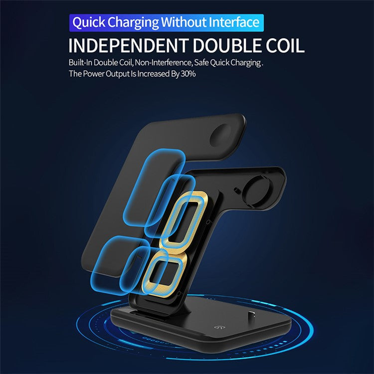 Z5 Upgraded 3-in-1 15W Wireless Charger Qi Fast Charging Stand Dock for iPhone Android iWatch AirPods - White