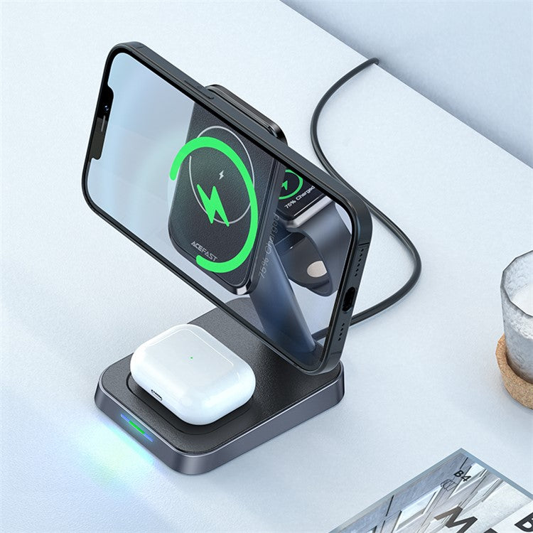 ACEFAST E3 3-in-1 Magnetic Wireless Charging Station Dock Stand Phone Earphone Watch Charger Bracket for iPhone 15-12 Series
