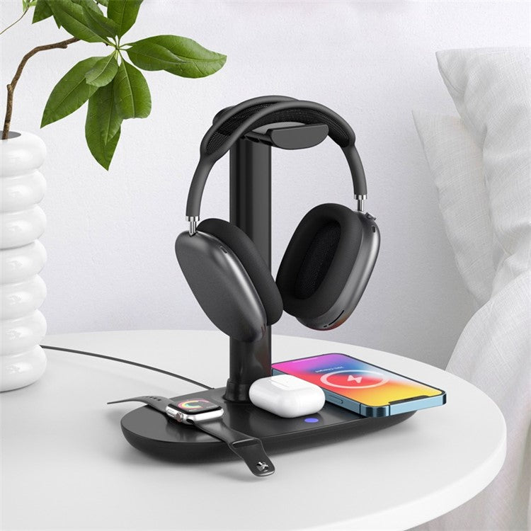 4-in-1 15W Wireless Charger Charging Pad Qi Fast Charging Dock Headset Holder for Apple Watch AirPods Mobile Phone