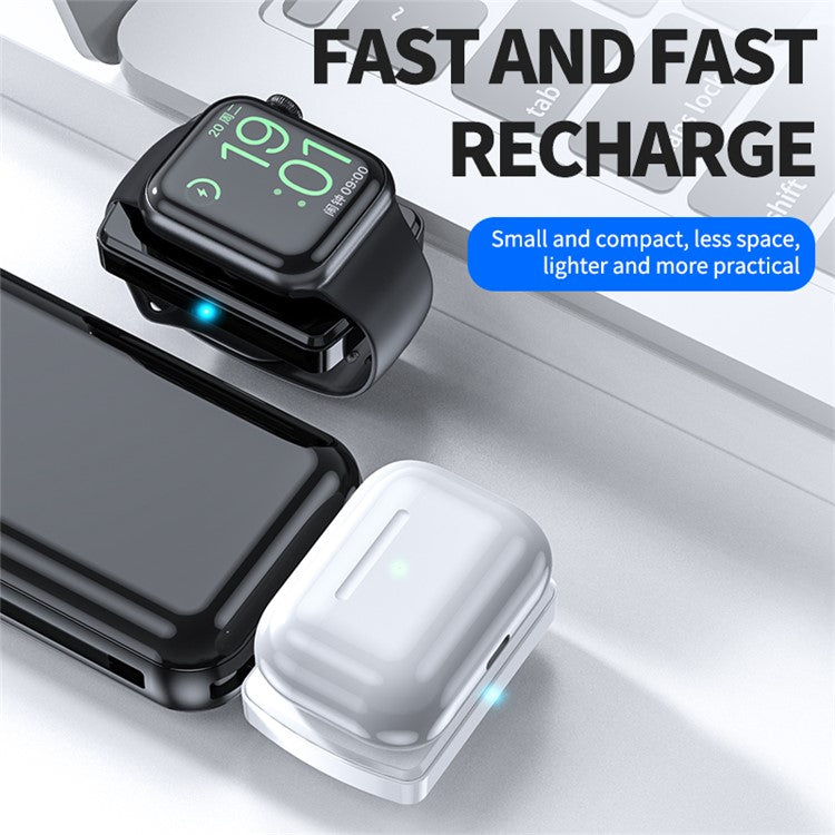 JJT-997 2 in 1 Watch Wireless Charger Type-C Double-sided Wireless Charging Dock for Apple Watch 1-7/SE Series/AirPods 2/3/Pro - Black