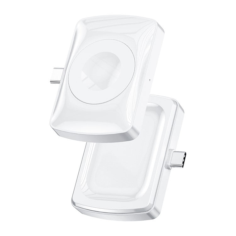 JJT-997 2 in 1 Watch Wireless Charger Type-C Double-sided Wireless Charging Dock for Apple Watch 1-7/SE Series/AirPods 2/3/Pro - White