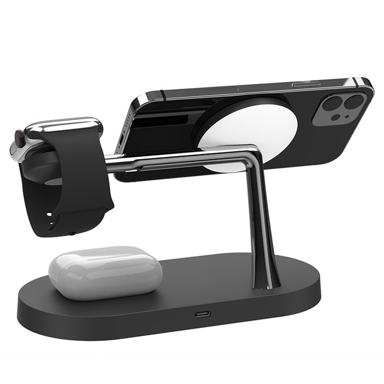 T268C 15W Max Magnetic Wireless Charger with LED Night Light for iPhone 16-12 Series / AirPods - Black