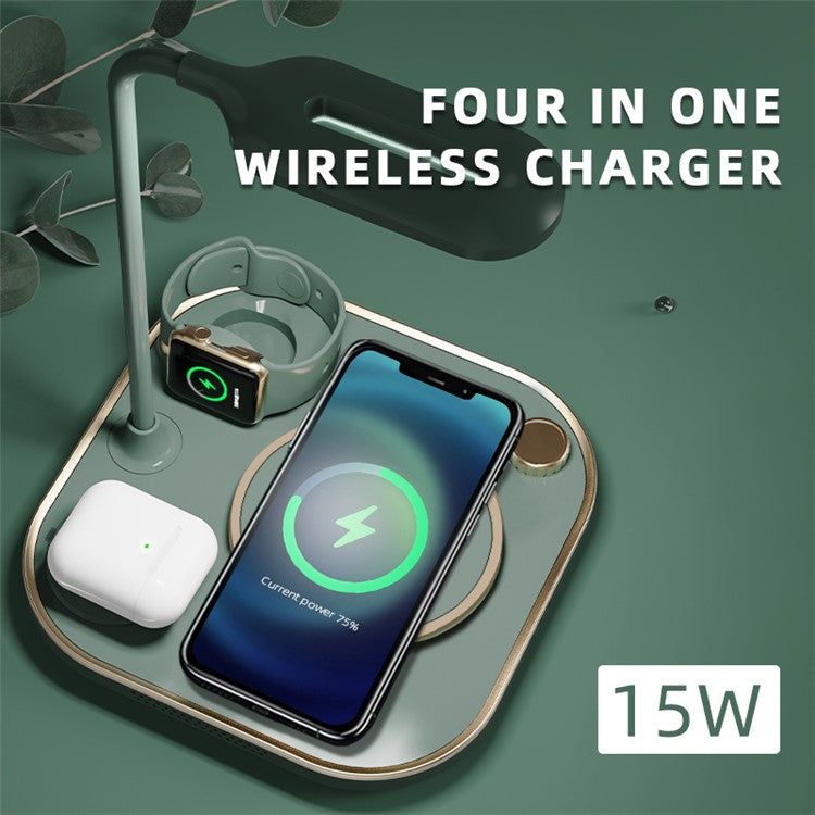 X3 Magnetic Wireless Charger for Mobile Phone Watch Headset 15W 3 in 1 Multi-Function Fast Charging Station - Black