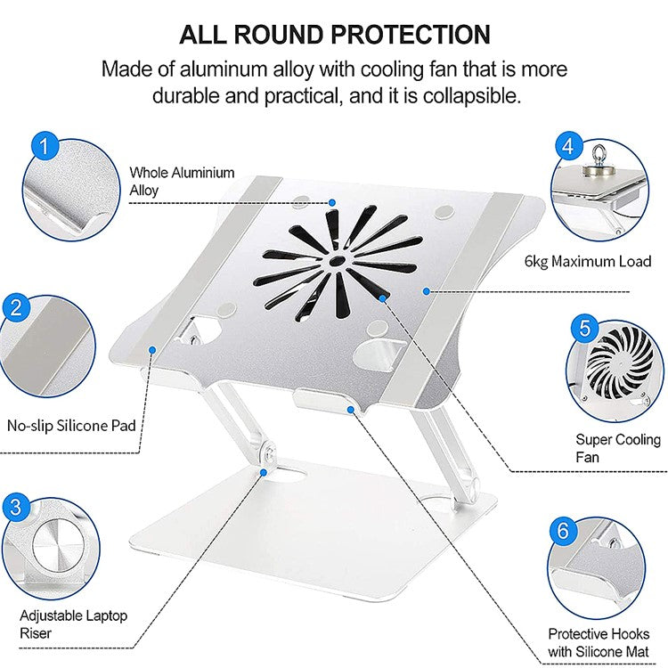 Foldable Laptop Cooler Angle Adjustable Stand Holder with Cooling Fan for 10-17.3inch Notebook