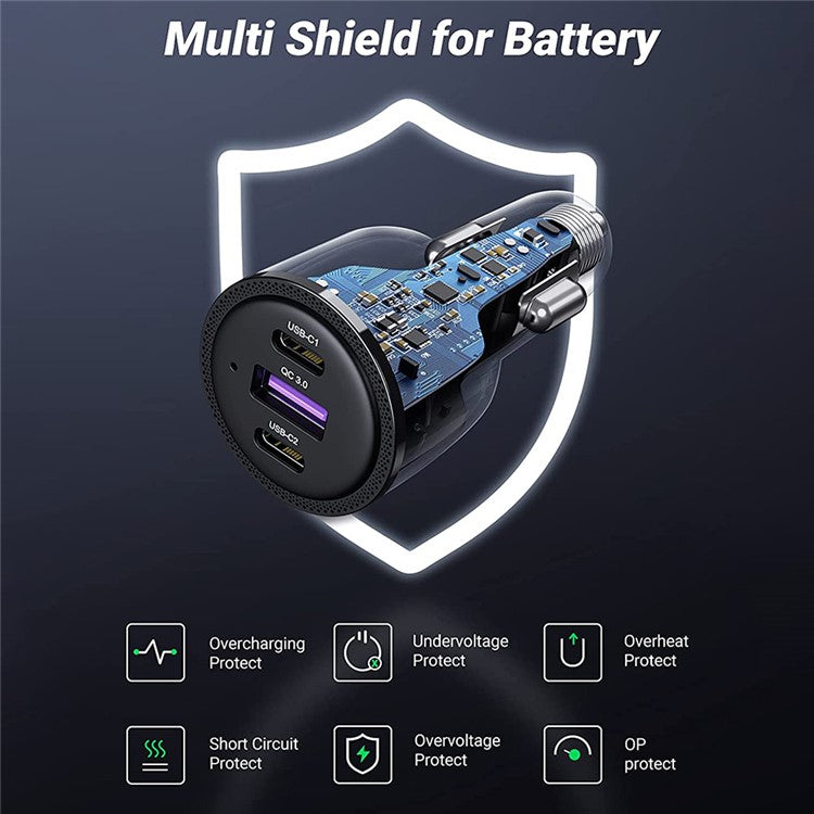 UGREEN For iPhone 13 Pro Max iPad Pro 69W QC3.0 Quick Charger USB + 2x Type-C 3-port Car Cigarette Lighter Adapter