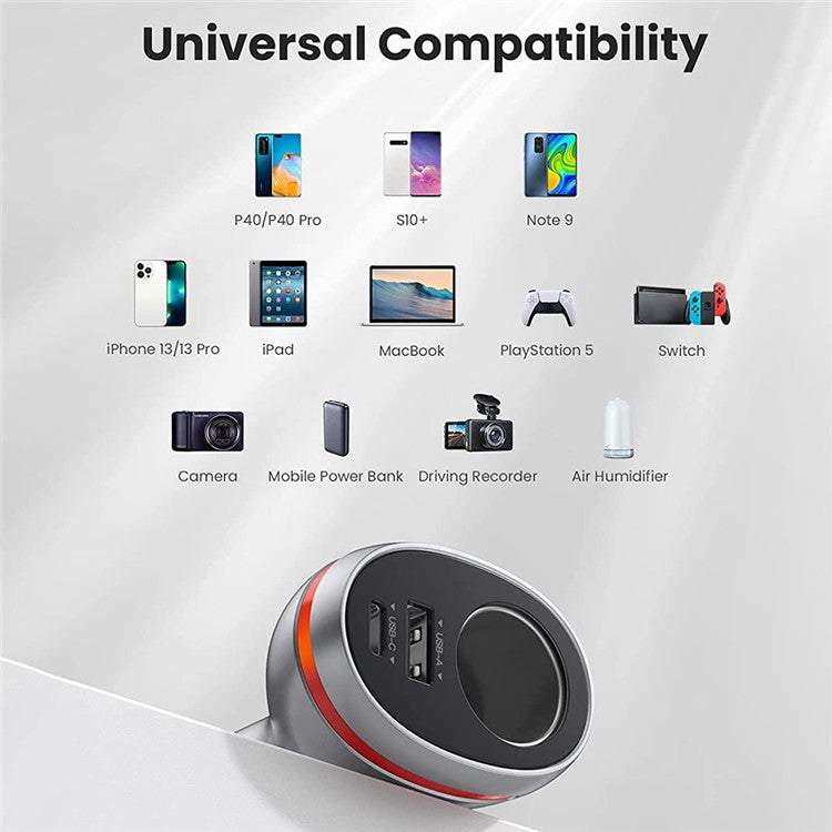 UGREEN PD 20W QC 3.0 USB + Type-C Fast Charger Cigarette Lighter Adapter for 12V/24V Car