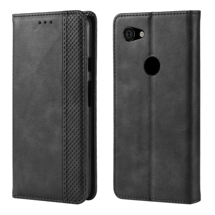 Vintage Style Auto-absorbed PU Leather Protection Cell Phone Case for Google Pixel 3a - Black