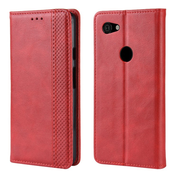 Vintage Style Auto-absorbed PU Leather Protection Cell Phone Case for Google Pixel 3a - Red