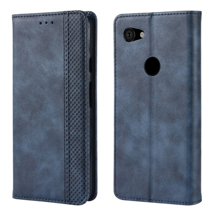 Vintage Style Auto-absorbed PU Leather Protection Cell Phone Case for Google Pixel 3a - Blue
