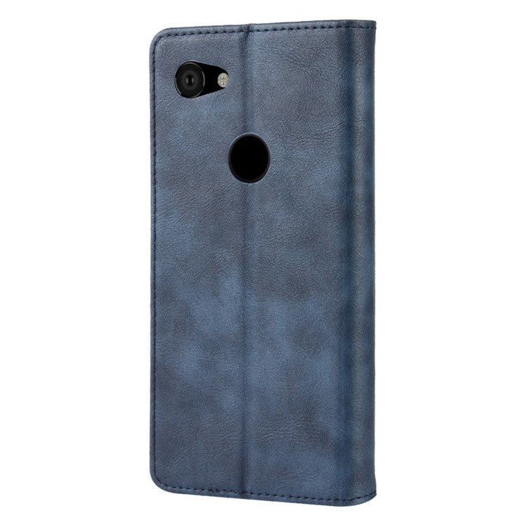 Vintage Style Auto-absorbed PU Leather Protection Cell Phone Case for Google Pixel 3a - Blue