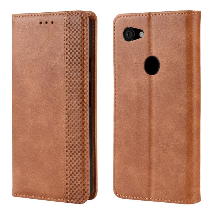 Vintage Style Auto-absorbed PU Leather Protection Cell Phone Case for Google Pixel 3a - Brown