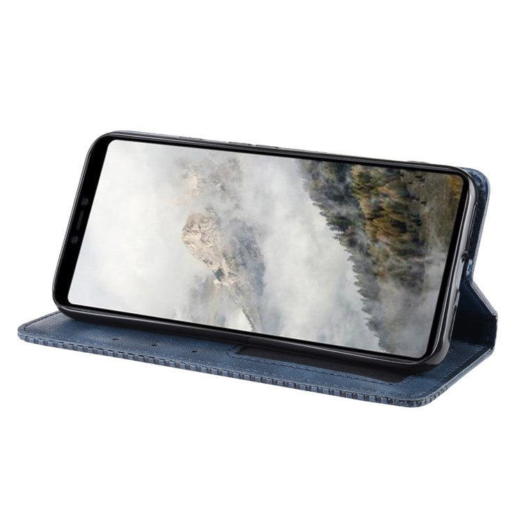 Auto-absorbed Vintage Style PU Leather Wallet Phone Shell Case for Google Pixel 4 - Blue