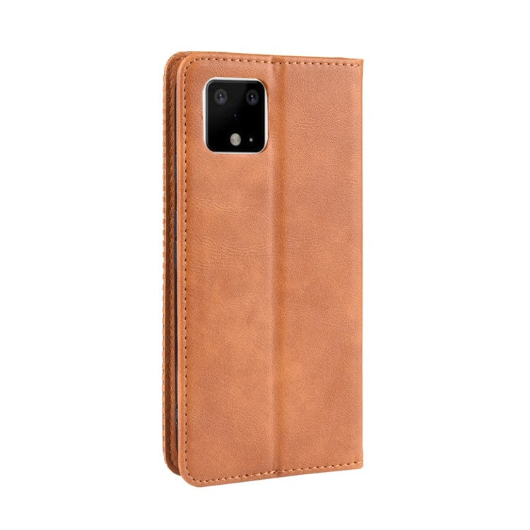 Auto-absorbed Vintage Style PU Leather Wallet Phone Shell Case for Google Pixel 4 - Brown