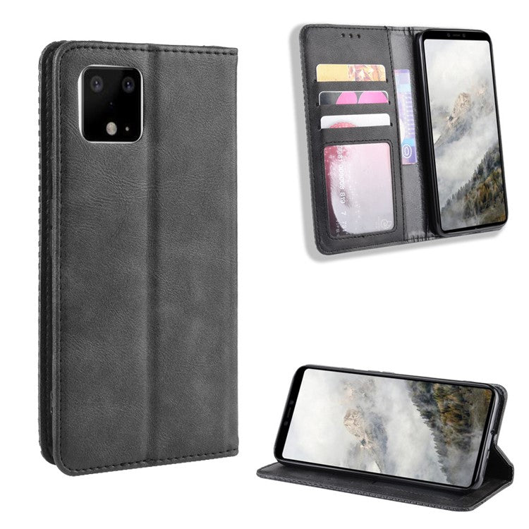 Auto-absorbed Vintage Style PU Leather Wallet Cover Case for Google Pixel 4 XL - Black
