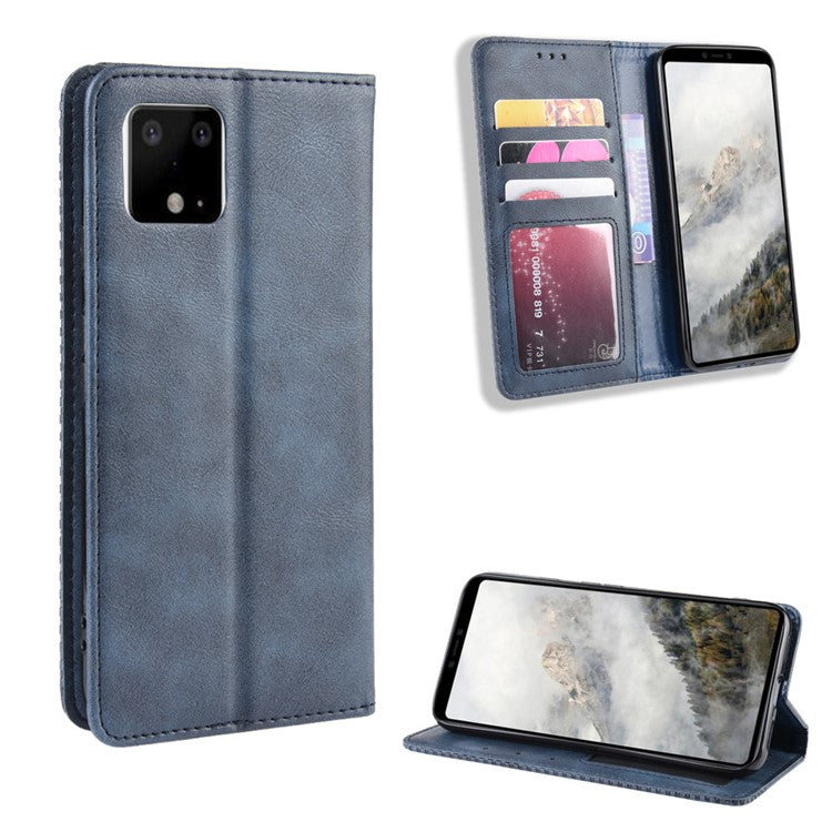 Auto-absorbed Vintage Style PU Leather Wallet Cover Case for Google Pixel 4 XL - Blue