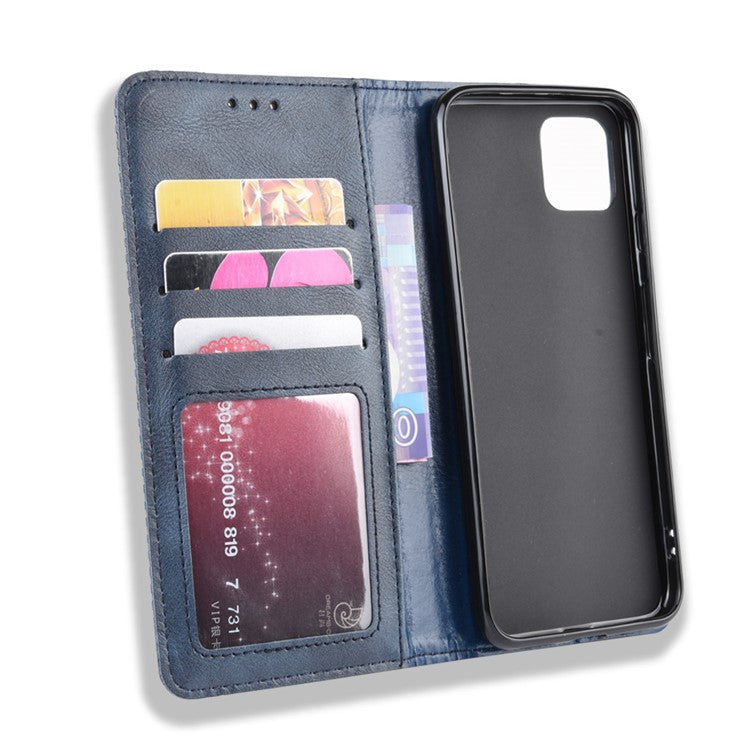 Auto-absorbed Vintage Style PU Leather Wallet Cover Case for Google Pixel 4 XL - Blue