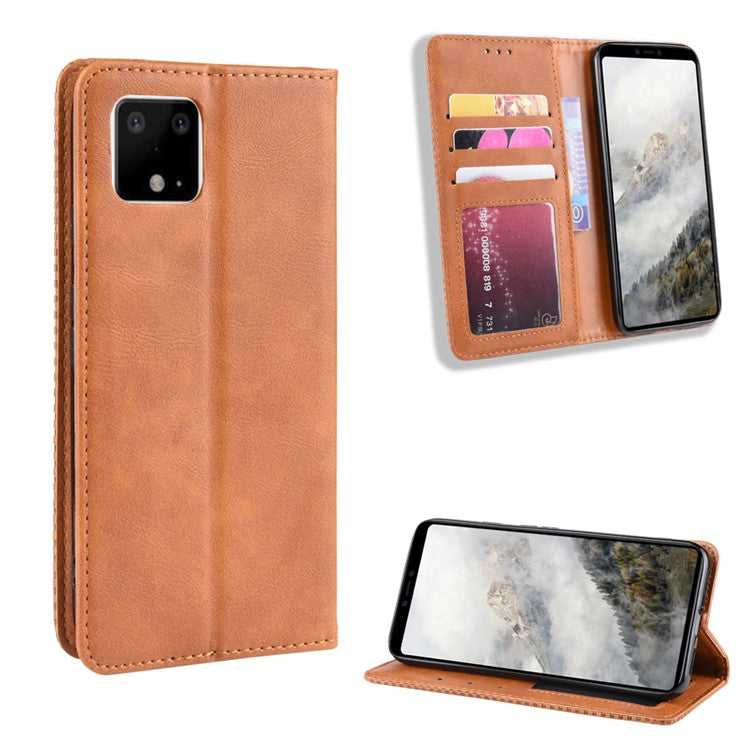 Auto-absorbed Vintage Style PU Leather Wallet Cover Case for Google Pixel 4 XL - Brown