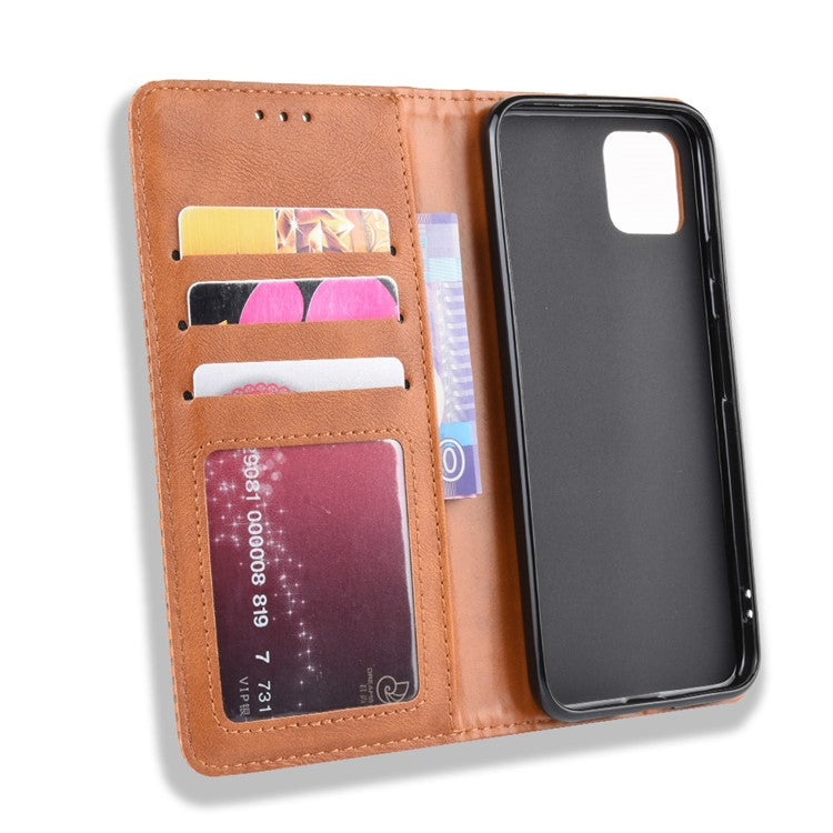 Auto-absorbed Vintage Style PU Leather Wallet Cover Case for Google Pixel 4 XL - Brown