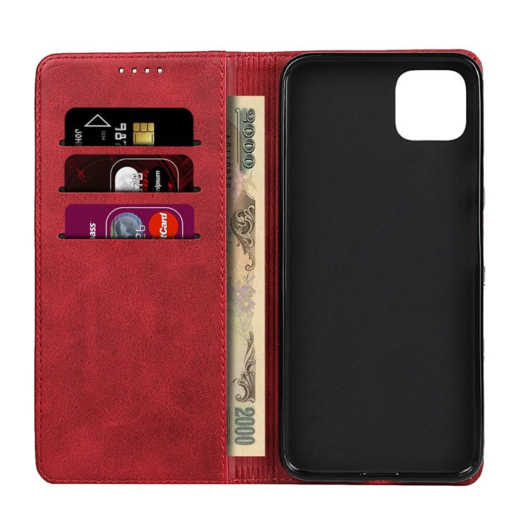 Auto-absorbed Leather Wallet Stand Protective Case for Google Pixel 4 - Red