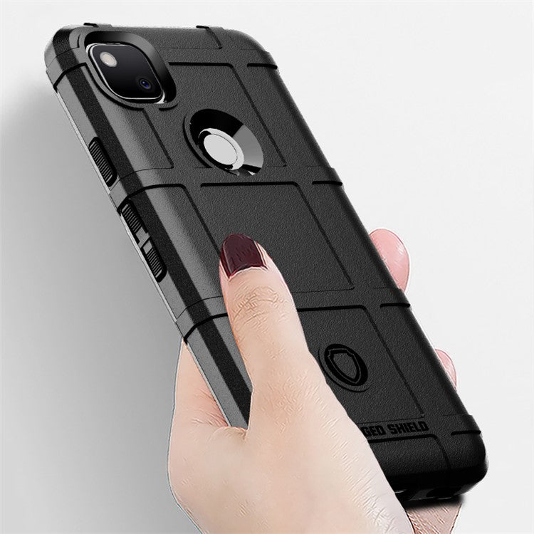 Rugged Shield Square Grid Texture TPU Shock-proof Phone Cover for Google Pixel 4A - Black