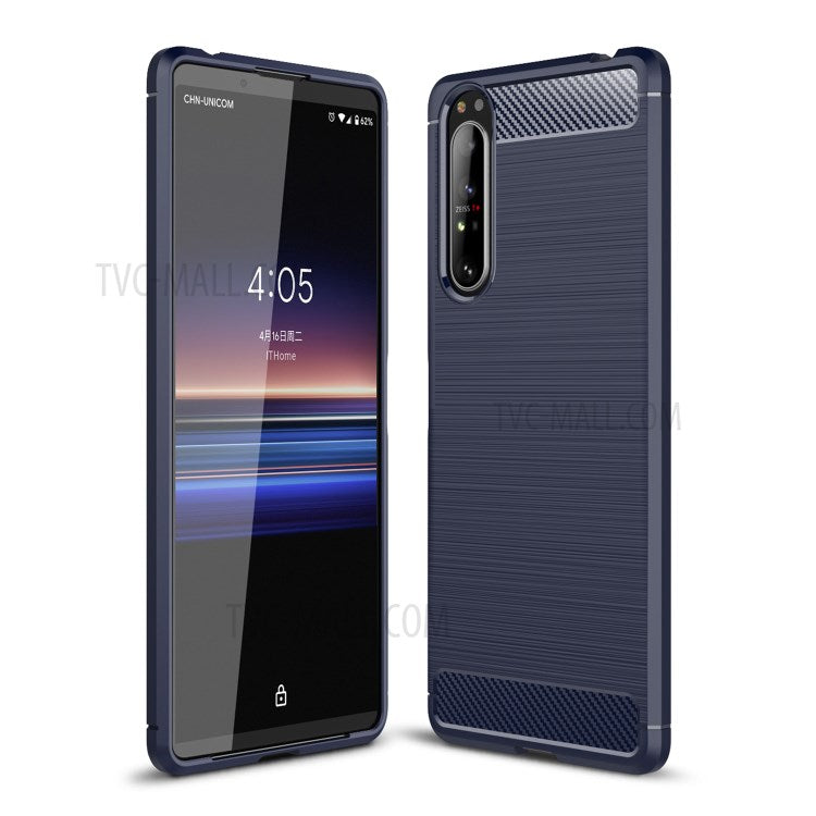 Carbon Fibre Brushed TPU Back Case for Sony Xperia 1 II - Blue