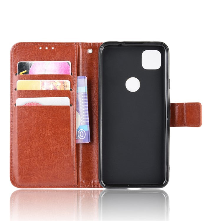 Crazy Horse Skin PU Leather Wallet Mobile Phone Shell for Google Pixel 4a - Brown