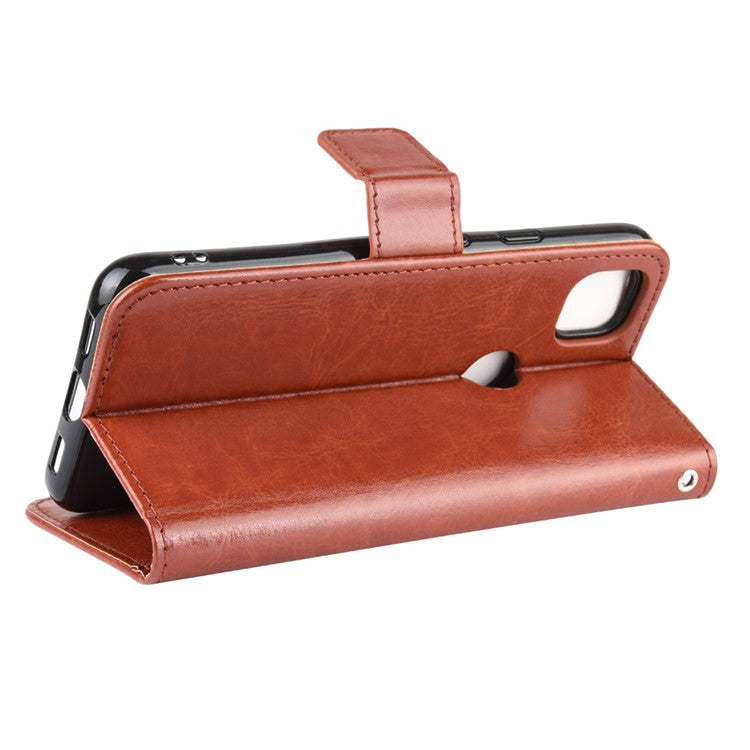 Crazy Horse Skin PU Leather Wallet Mobile Phone Shell for Google Pixel 4a - Brown