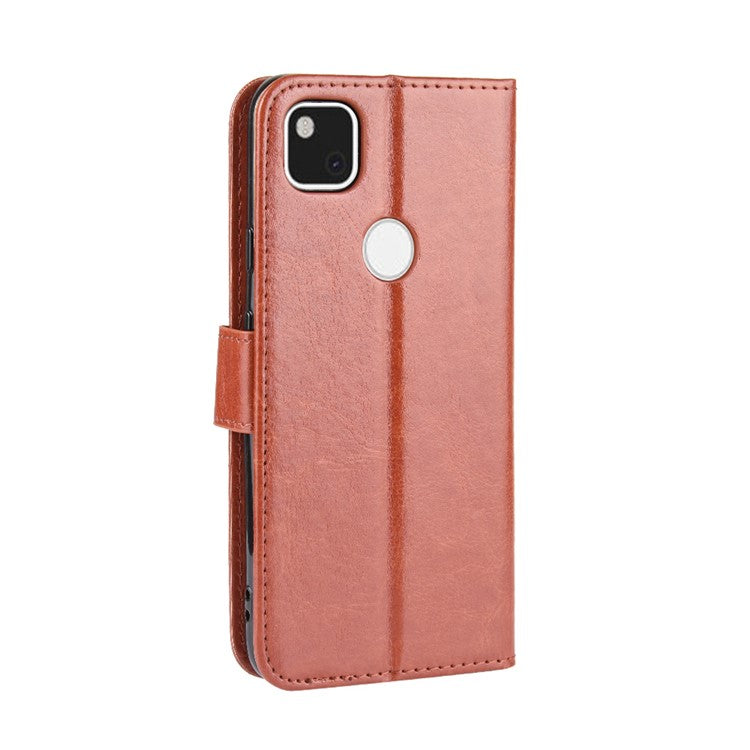 Crazy Horse Skin PU Leather Wallet Mobile Phone Shell for Google Pixel 4a - Brown