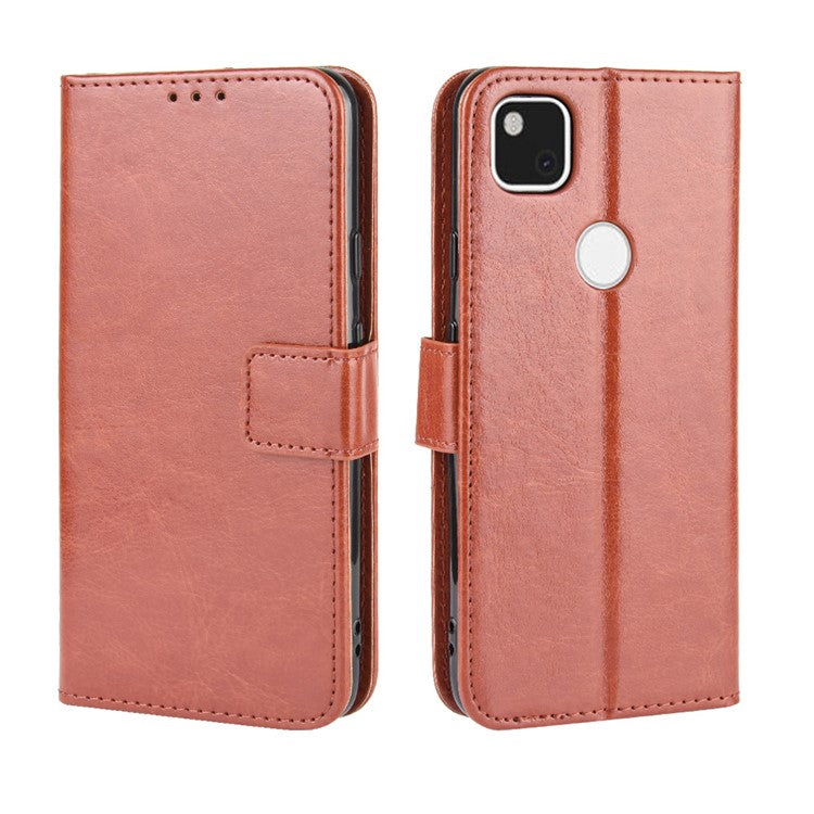 Crazy Horse Skin PU Leather Wallet Mobile Phone Shell for Google Pixel 4a - Brown