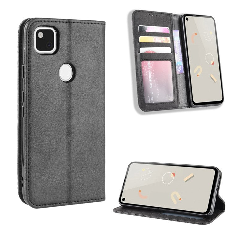 Retro Magnetic Leather with Wallet Phone Cover for Google Pixel 4a - Black